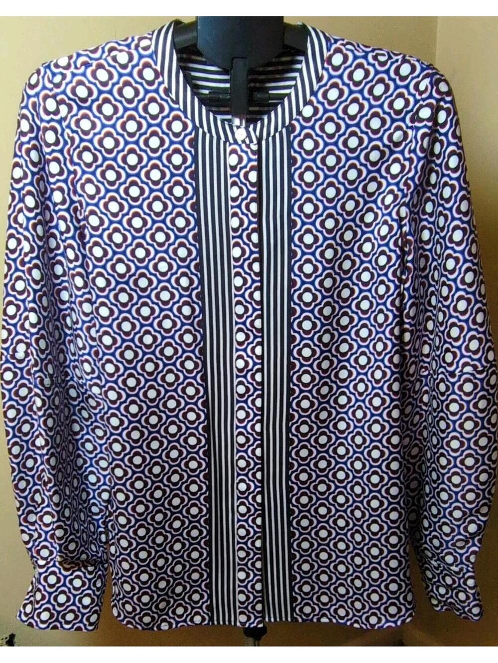 Tommy Hilfiger  Geometric Button Blouse/Tunic Blue Red Long Sleeve Women's M